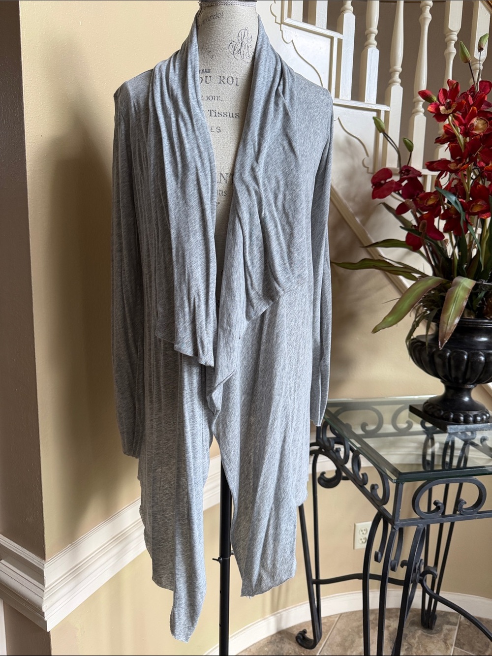 CAbi Light Gray Draped Open-Front Women's Cardigan